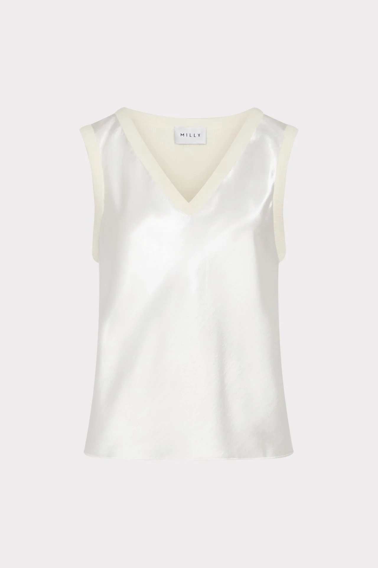 Satin Knit Combination V-Neck Shell Top - 1