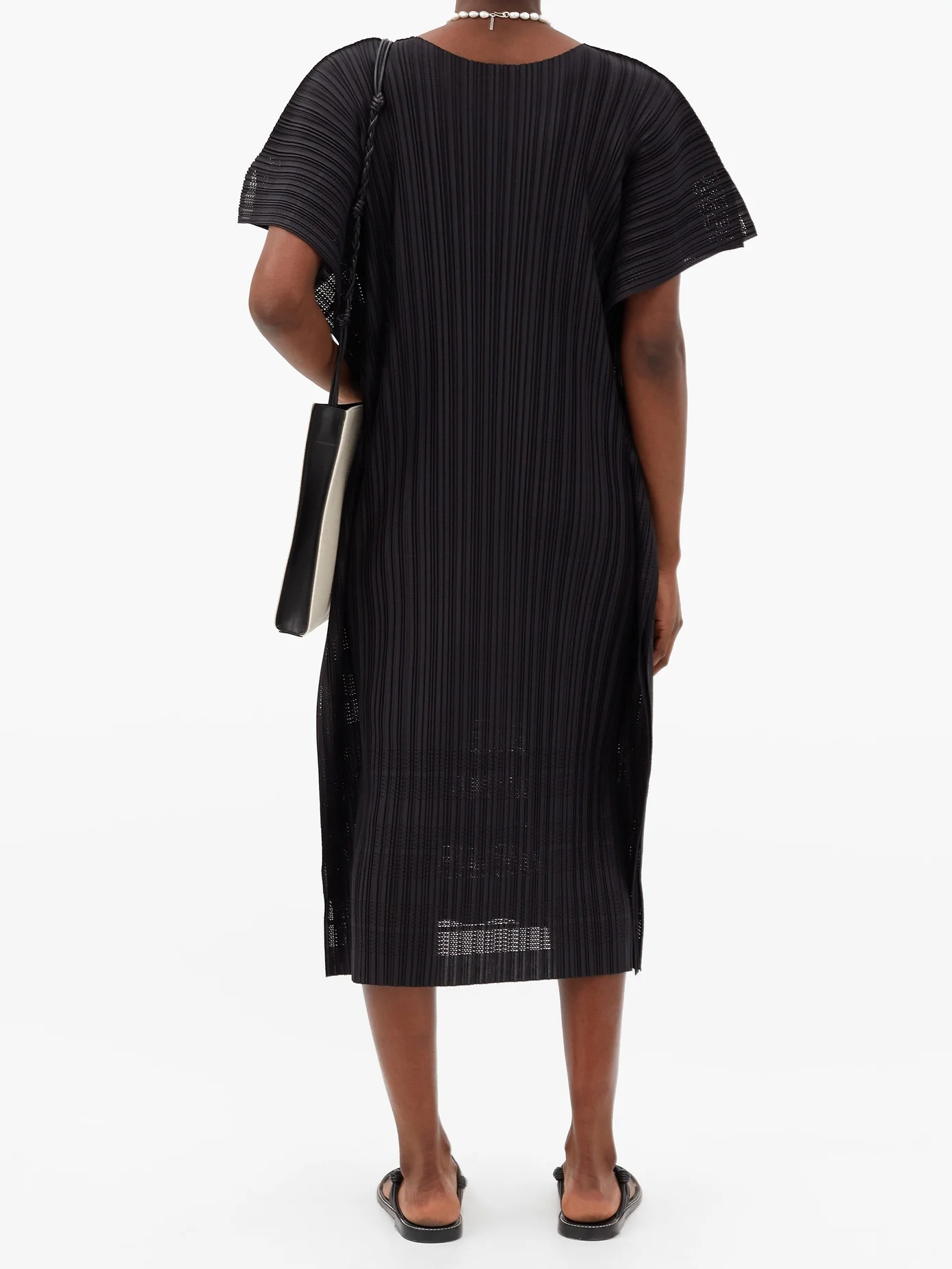 Wide-sleeve technical-pleated pointelle dress - 5