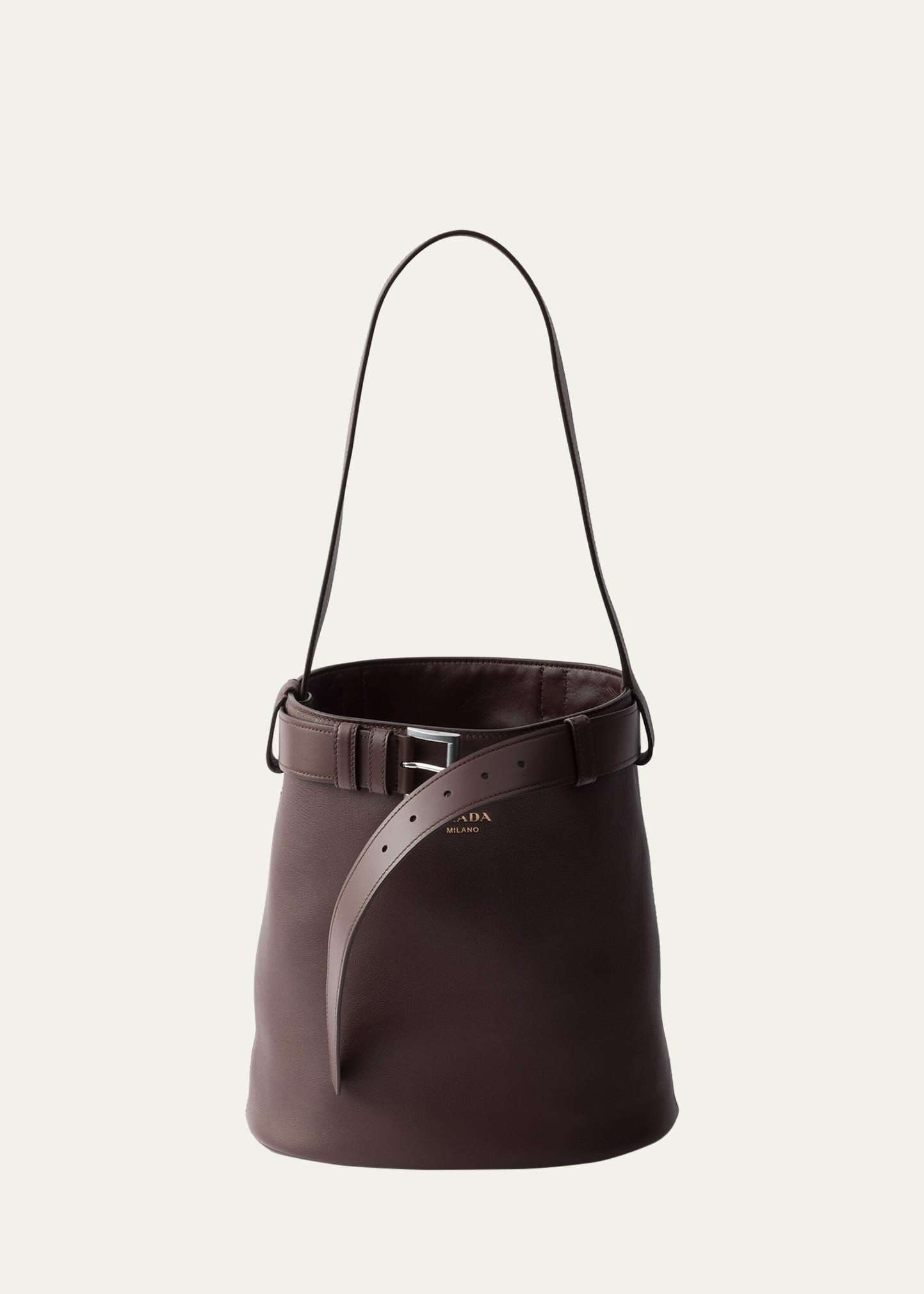 Buckle Leather Bucket Bag - 1