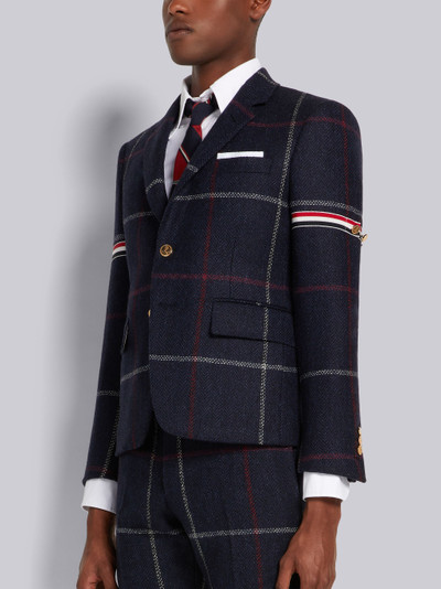 Thom Browne Navy Herringbone Windowpane Stripe Grosgrain Armband High Armhole Sport Coat outlook