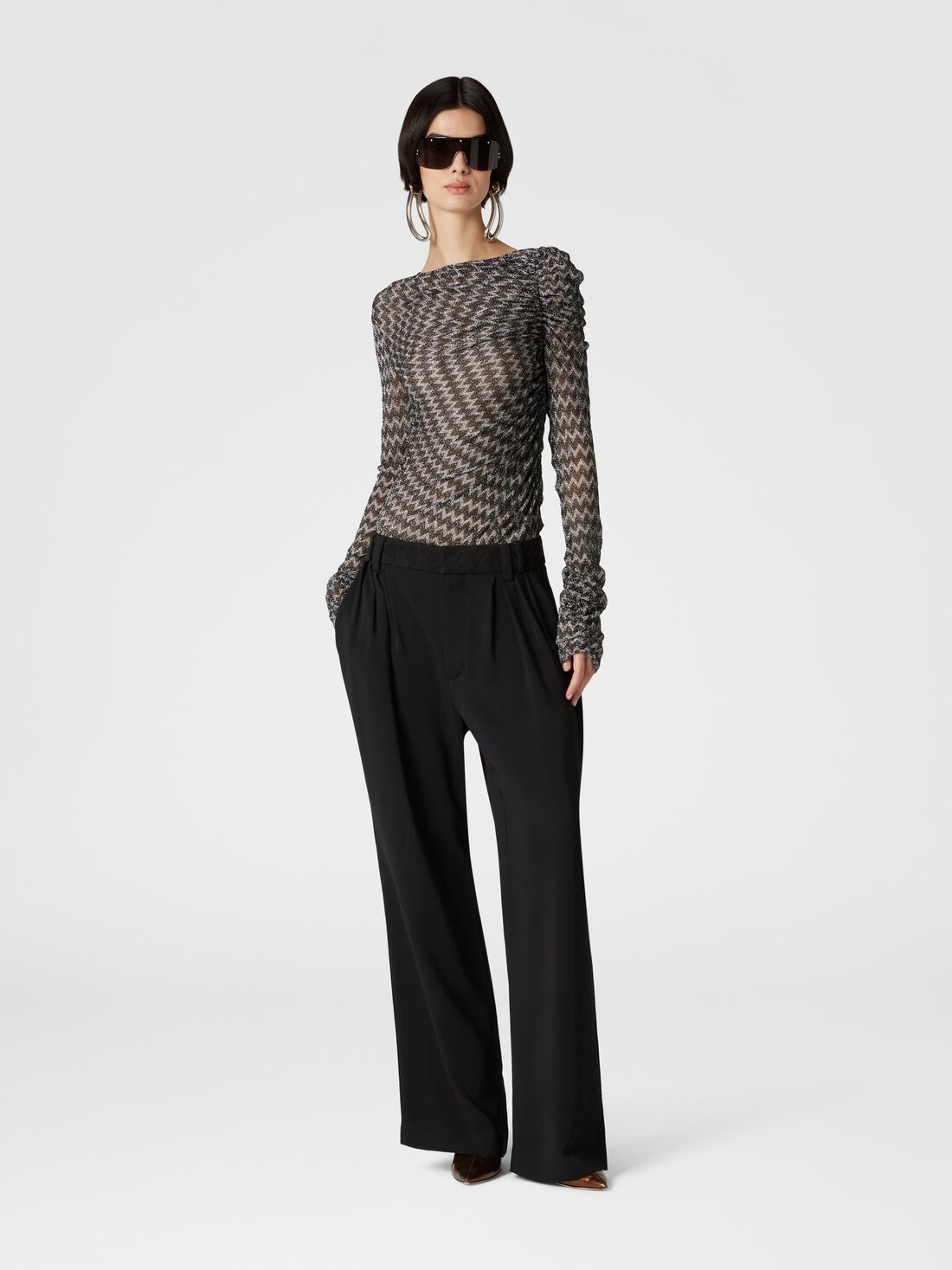 Zig zag lamé viscose blend gather top - 2