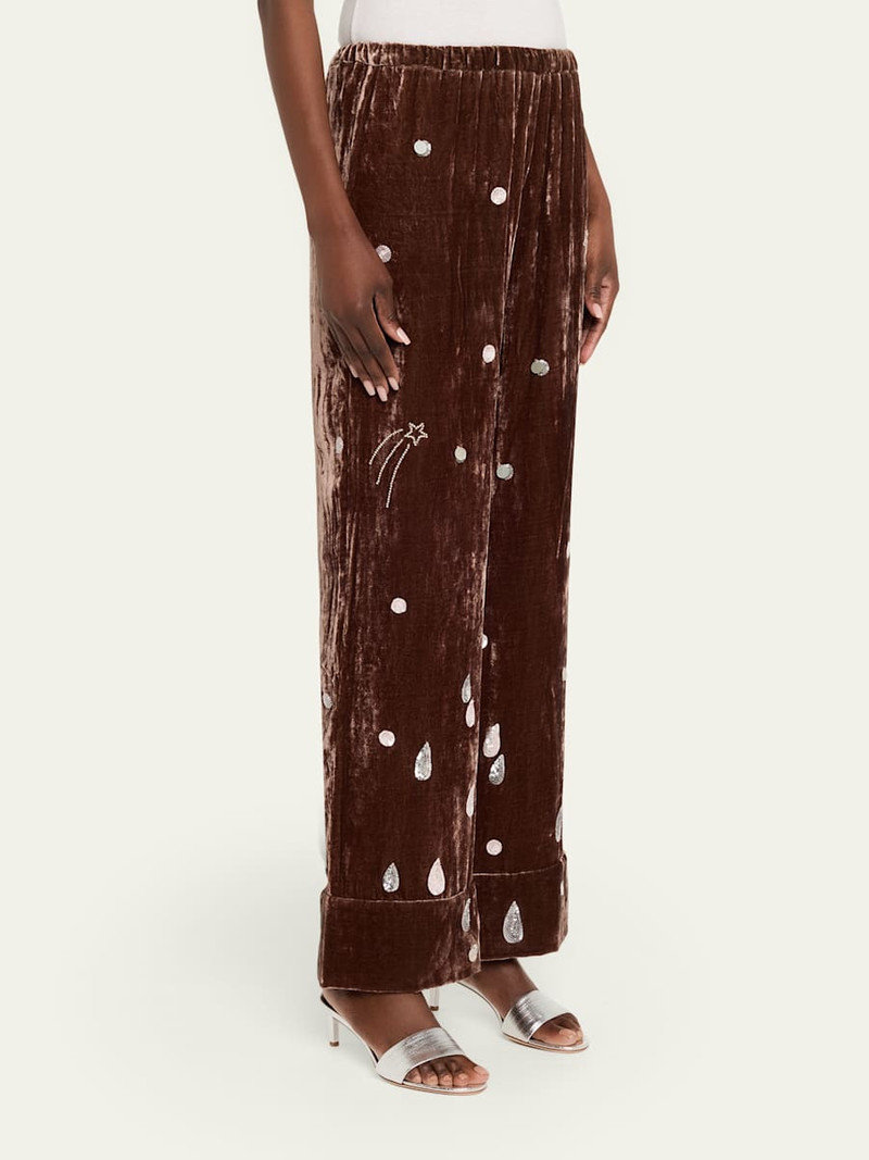 Louis Embellished Velvet Straight-Leg Pajama Pants 4