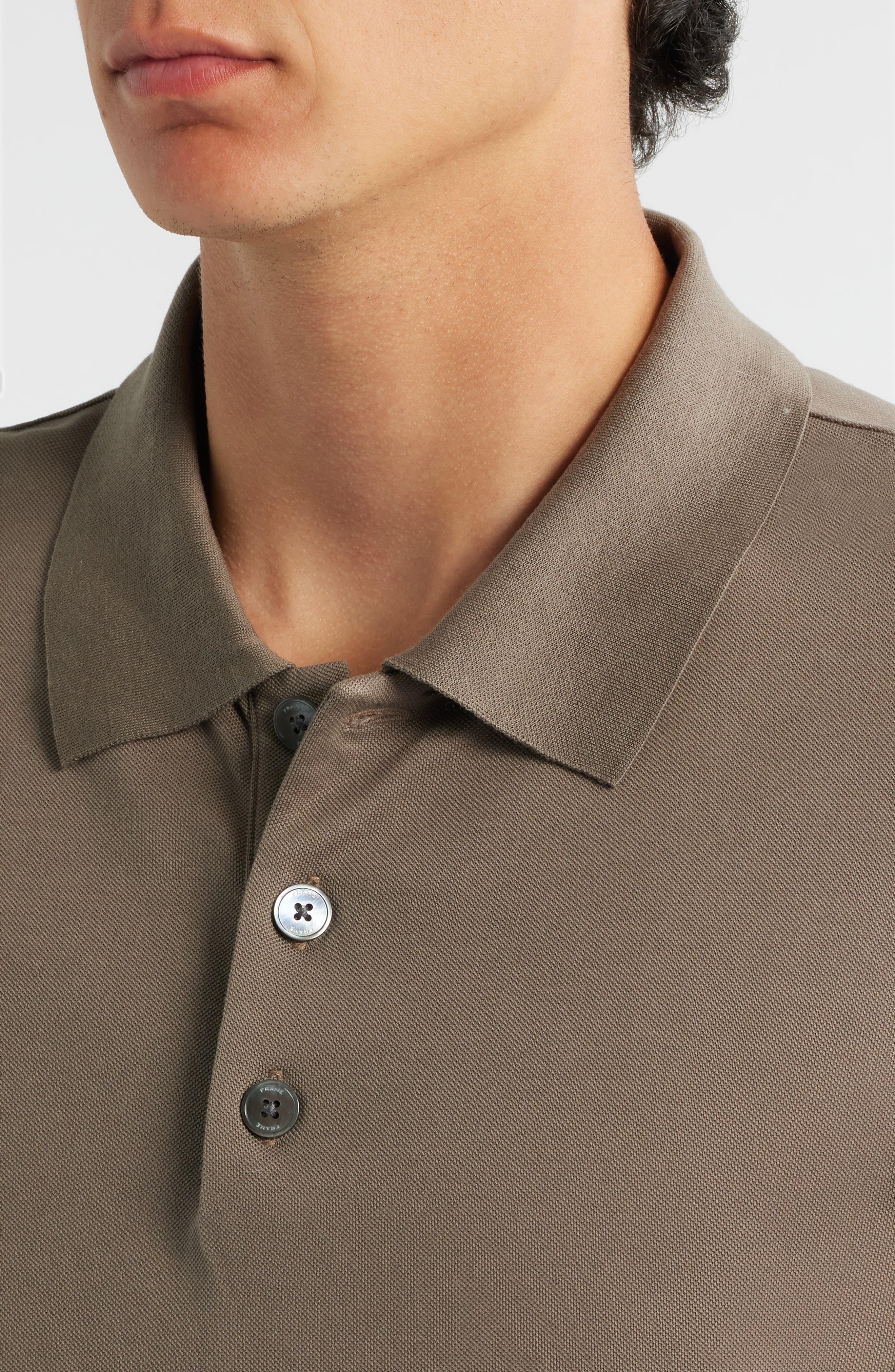 FRAME Long Sleeve Piqué Polo in Smoky Mocha at Nordstrom - 4