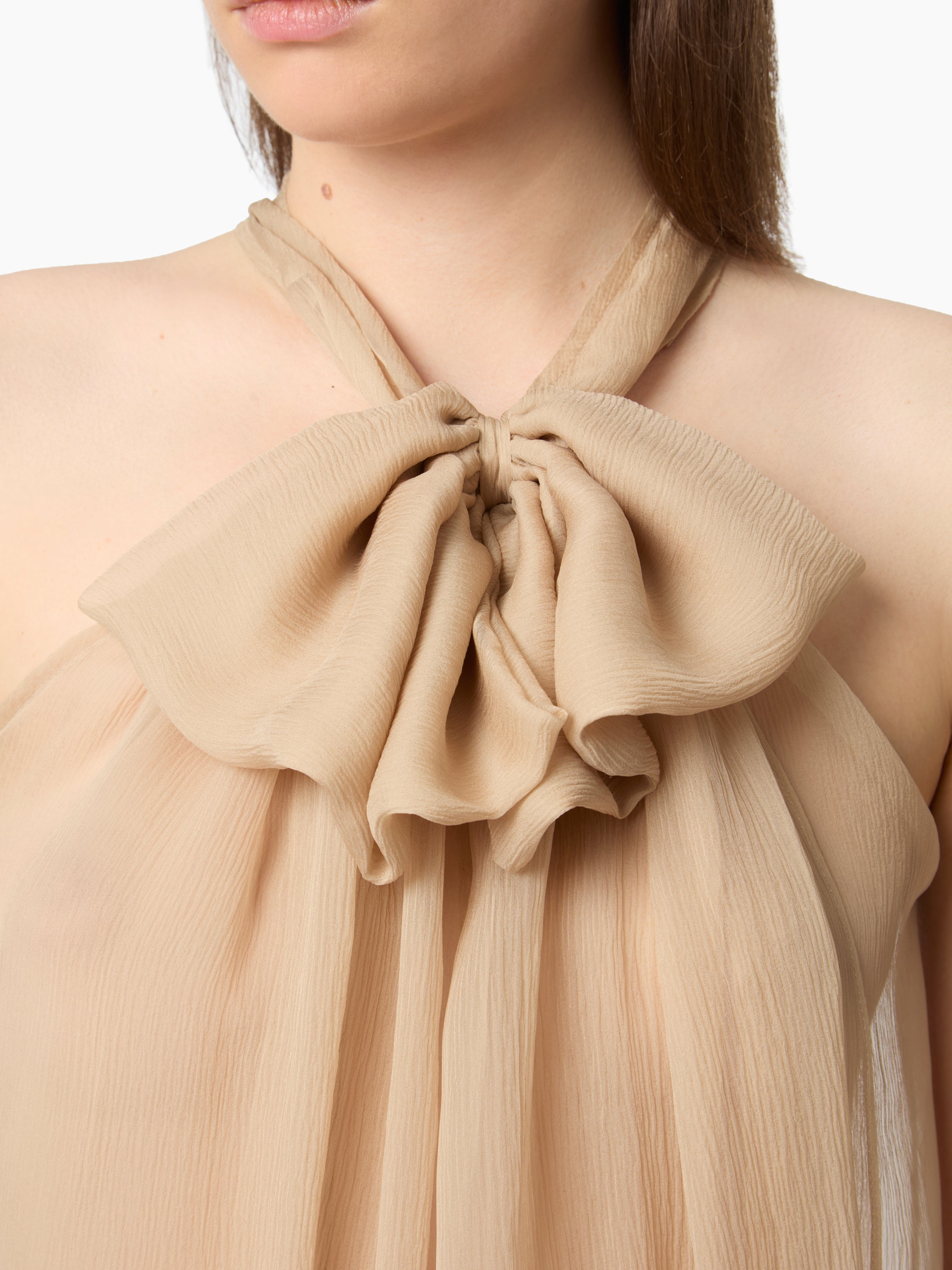 Sleeveless Beige Lavalliere Shirt - 3