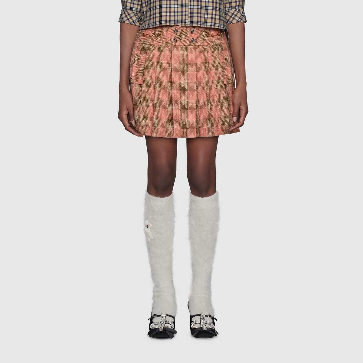 Optical damier wool mini skirt - 3