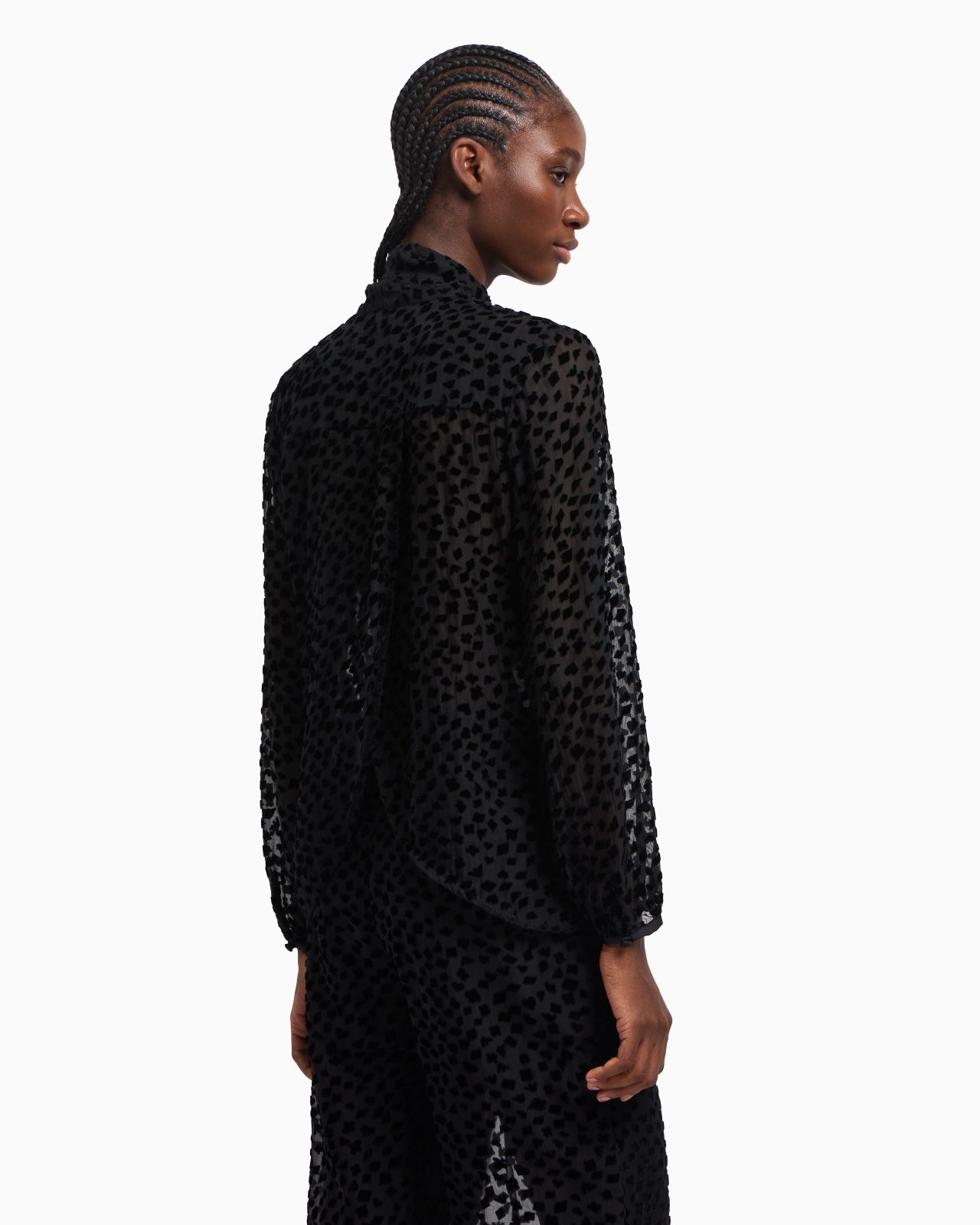 ASV JEU DE CARTES DEVORÉ TULLE SHIRT WITH FOULARD COLLAR - 3