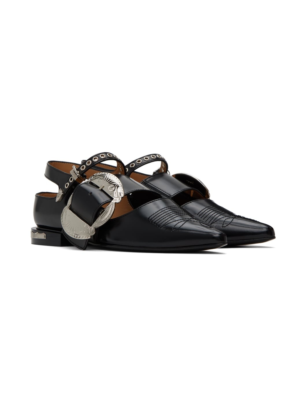 SSENSE Exclusive Black Embellished Buckle Ballerina Flats - 4
