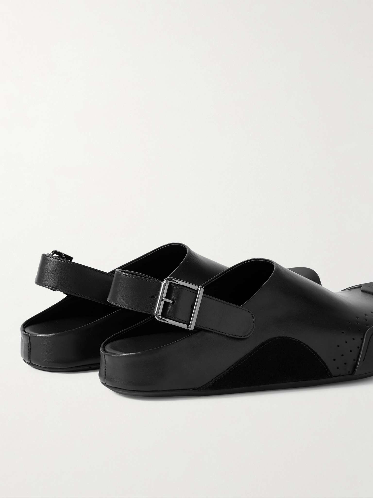 Rubber and Suede-Trimmed Leather Clogs - 5