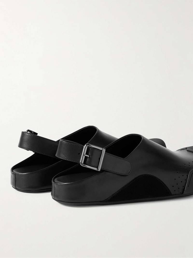 Rubber and Suede-Trimmed Leather Clogs 5