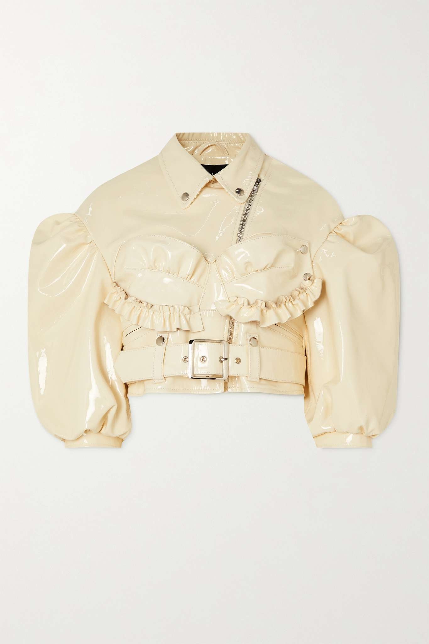 Ruffled patent-leather biker jacket - 1