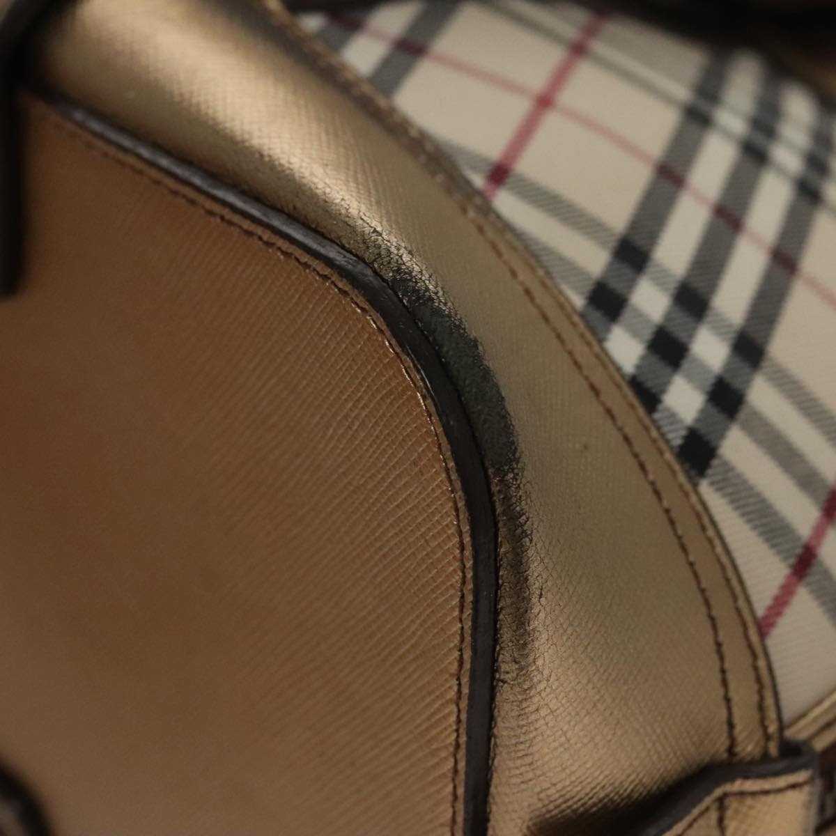 Burberry Nova Check Hand Bag Canvas Leather Beige Gold - 9