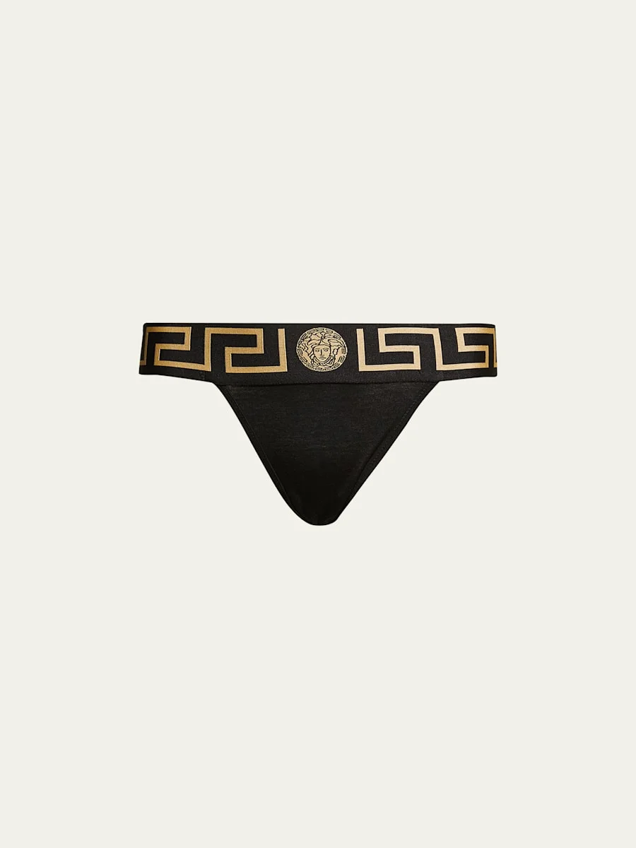 Greca-Border Stretch Cotton Thong - 1