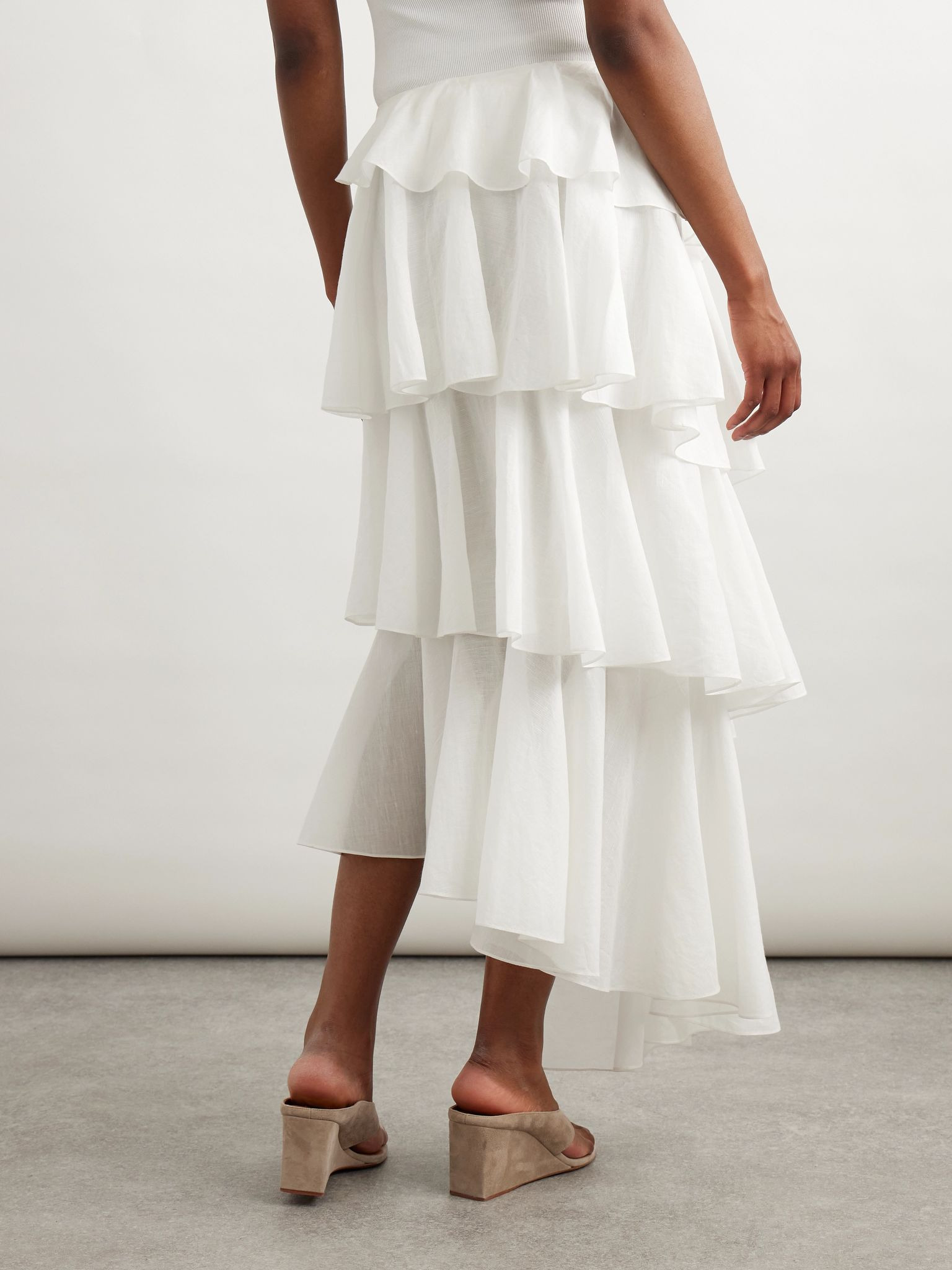 Tiered asymmetric cotton midi skirt White - 4