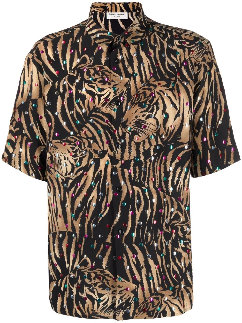 tiger-print metallic dot silk shirt - 1