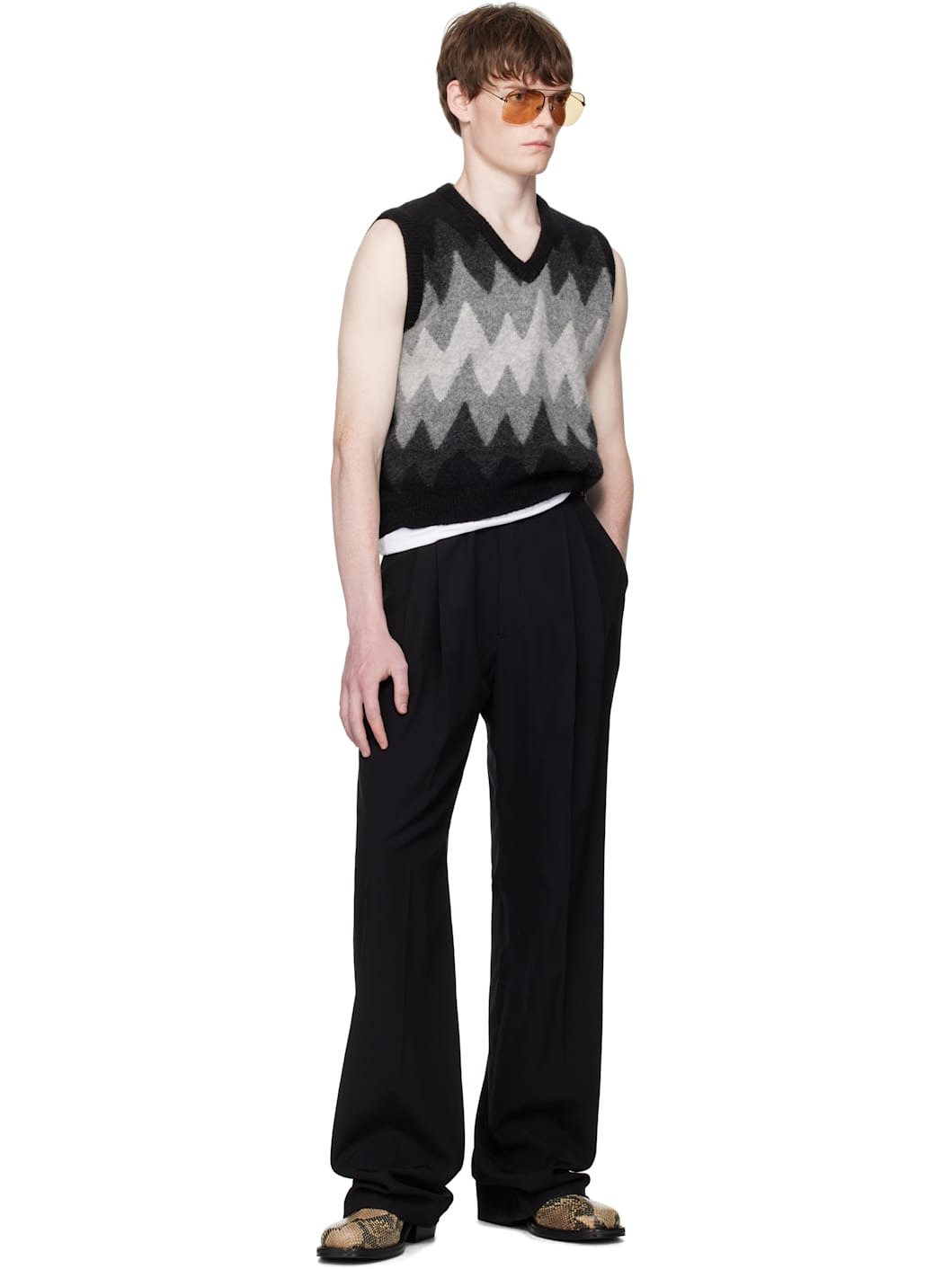 Black & Gray Degrade Jacquard Vest - 4
