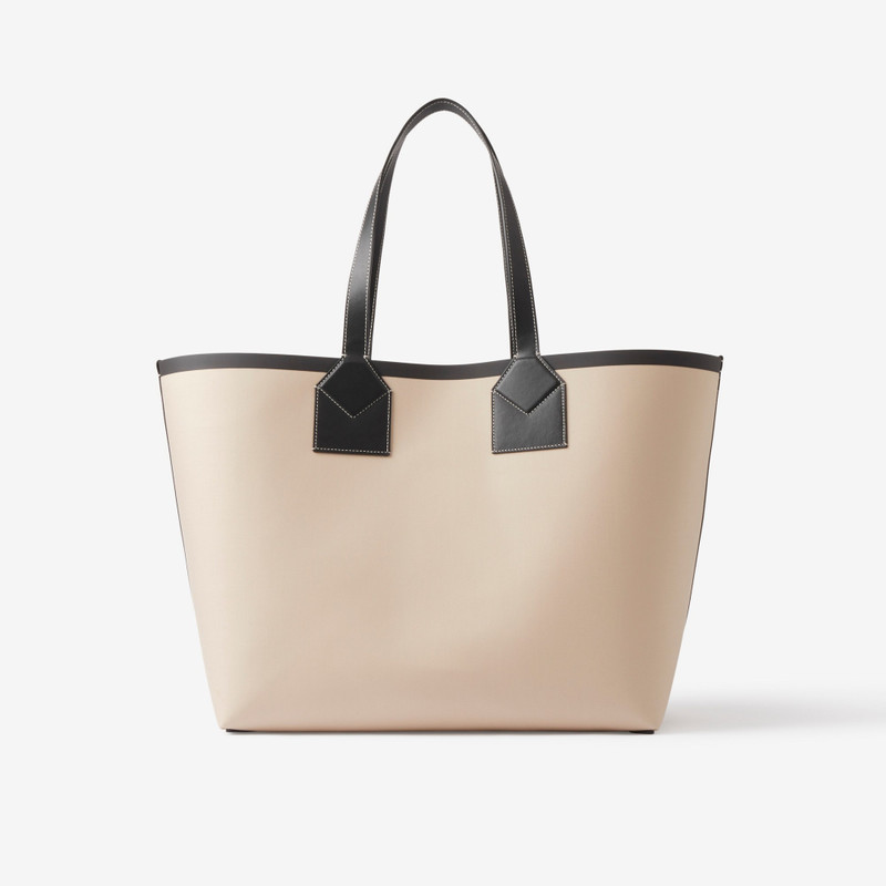 Burberry Label Print Cotton and Leather Large London Tote Bag outlook