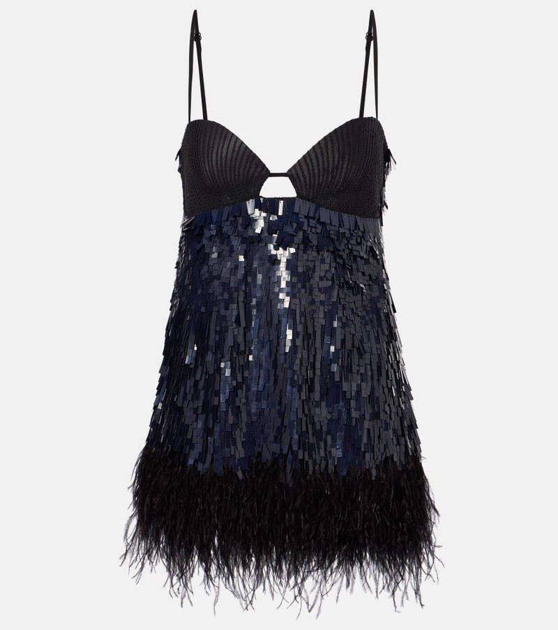 Feather-trimmed sequined minidress 1