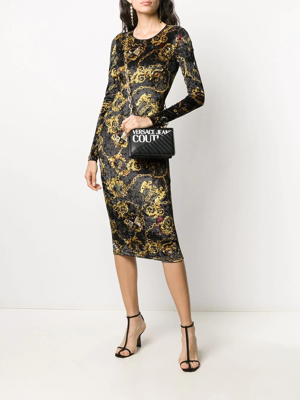 long-sleeved baroque print dress - 2