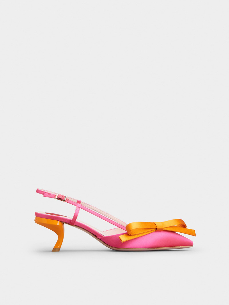 Virgule Bow Slingback Pumps in Satin 1