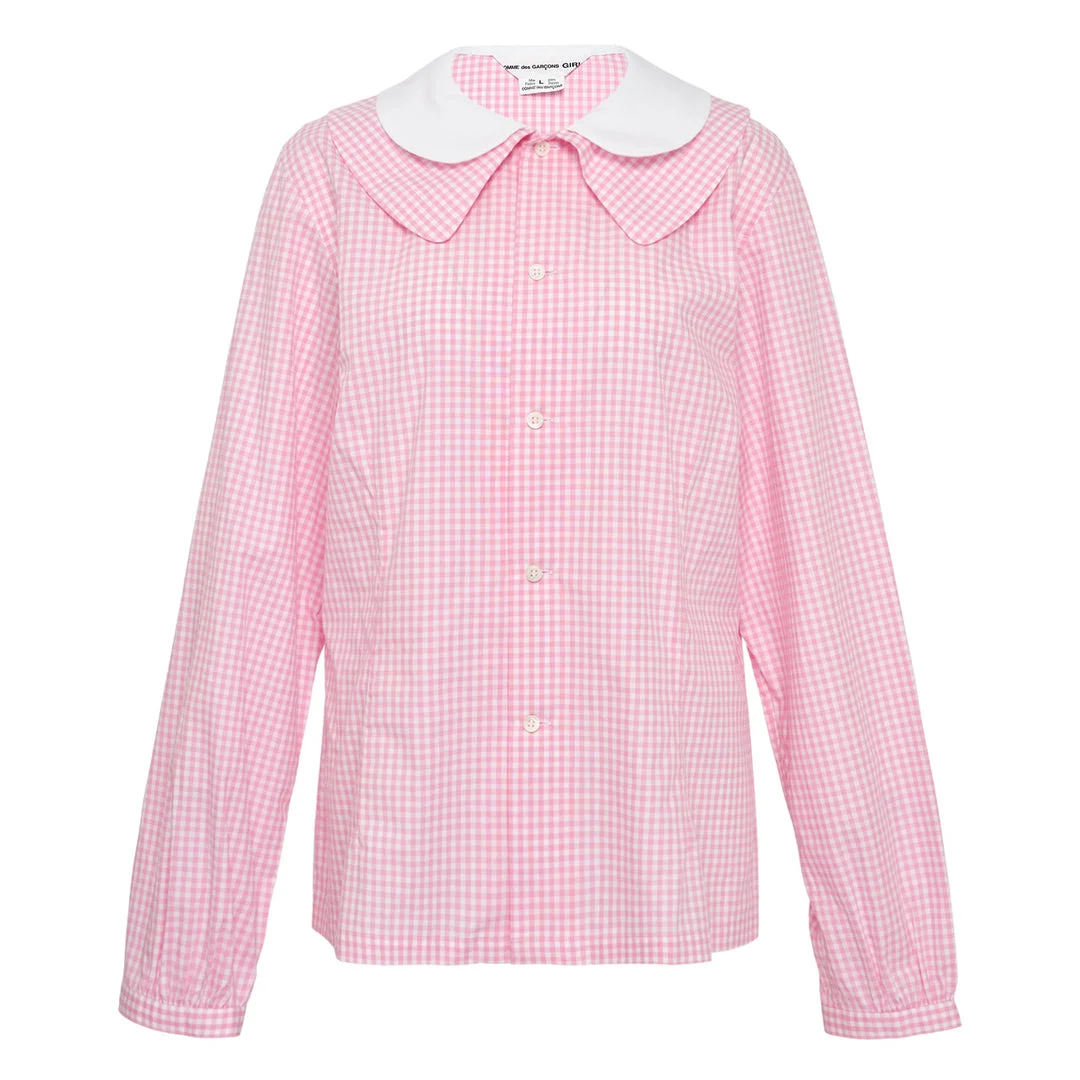 Double Collar Checked Blouse - 1