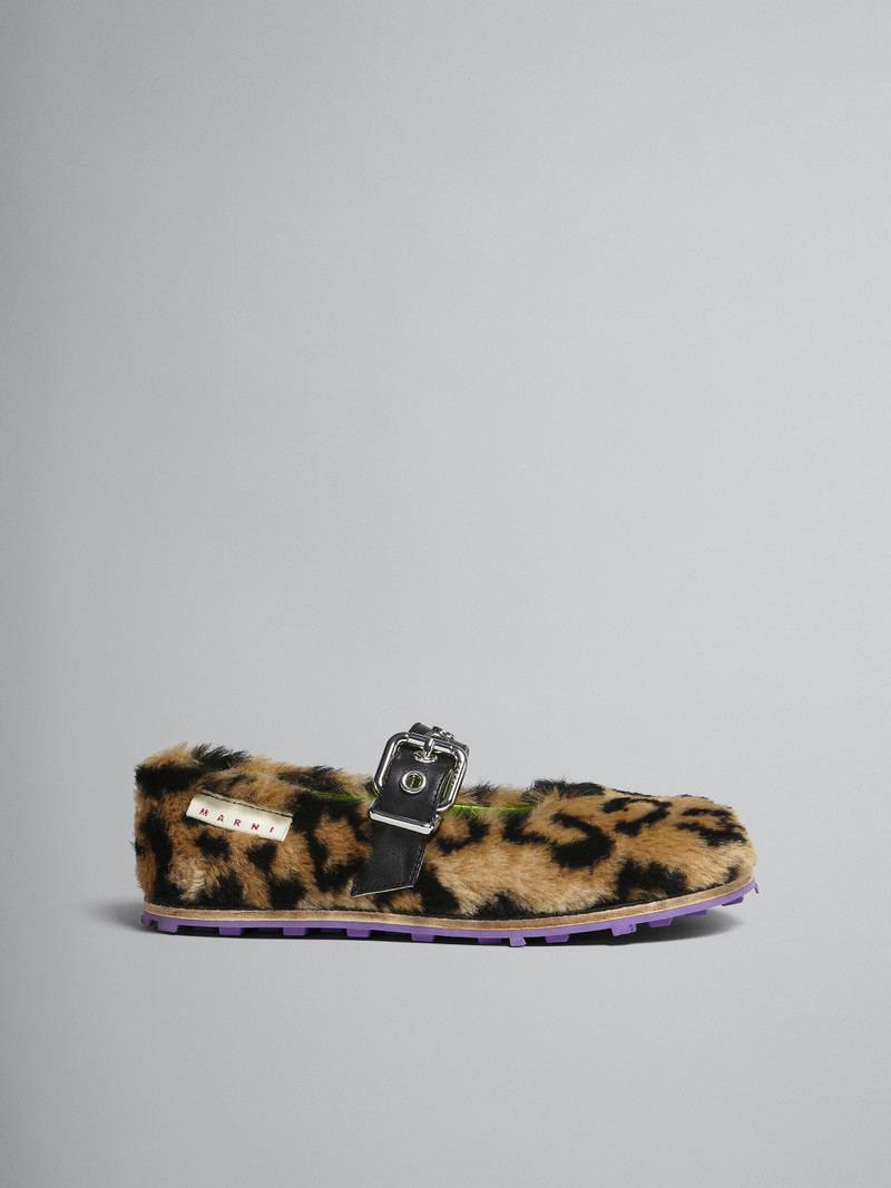 LEOPARD PRINT FAUX FUR MARY JANE FLAT 1
