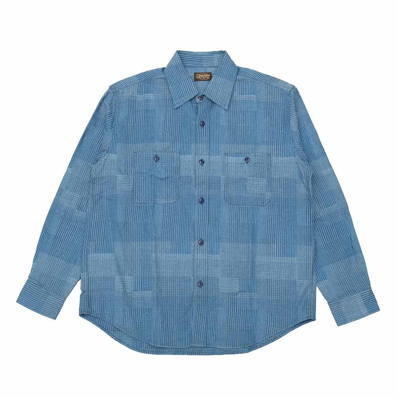 SUGAR CANE Add Human Labor - INDIGO PATCHWORK L/S WORK SHIRT - SC29588 outlook