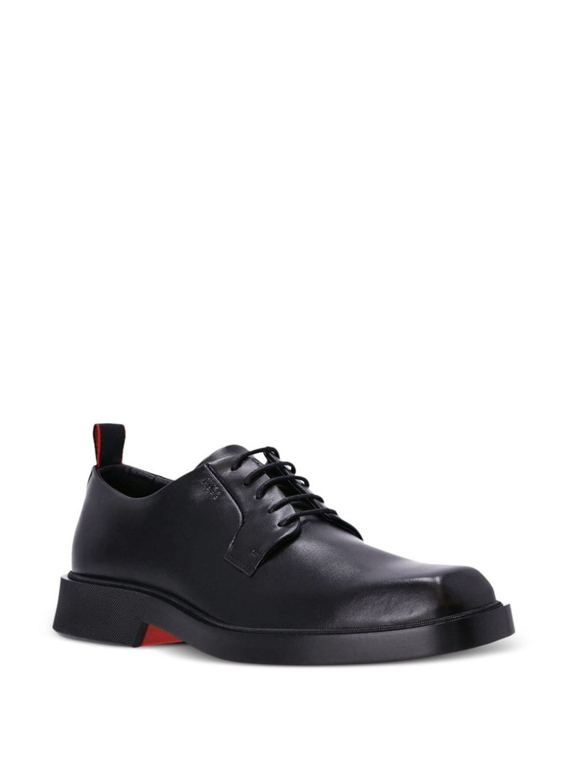 HUGO logo-debossed leather monk shoes outlook