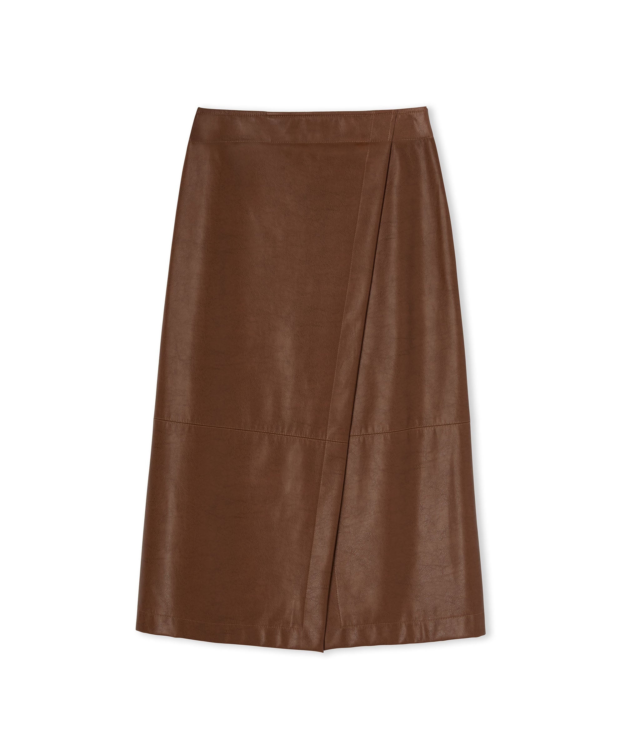 Faux leather midi skirt with wrap design and front slit - 1