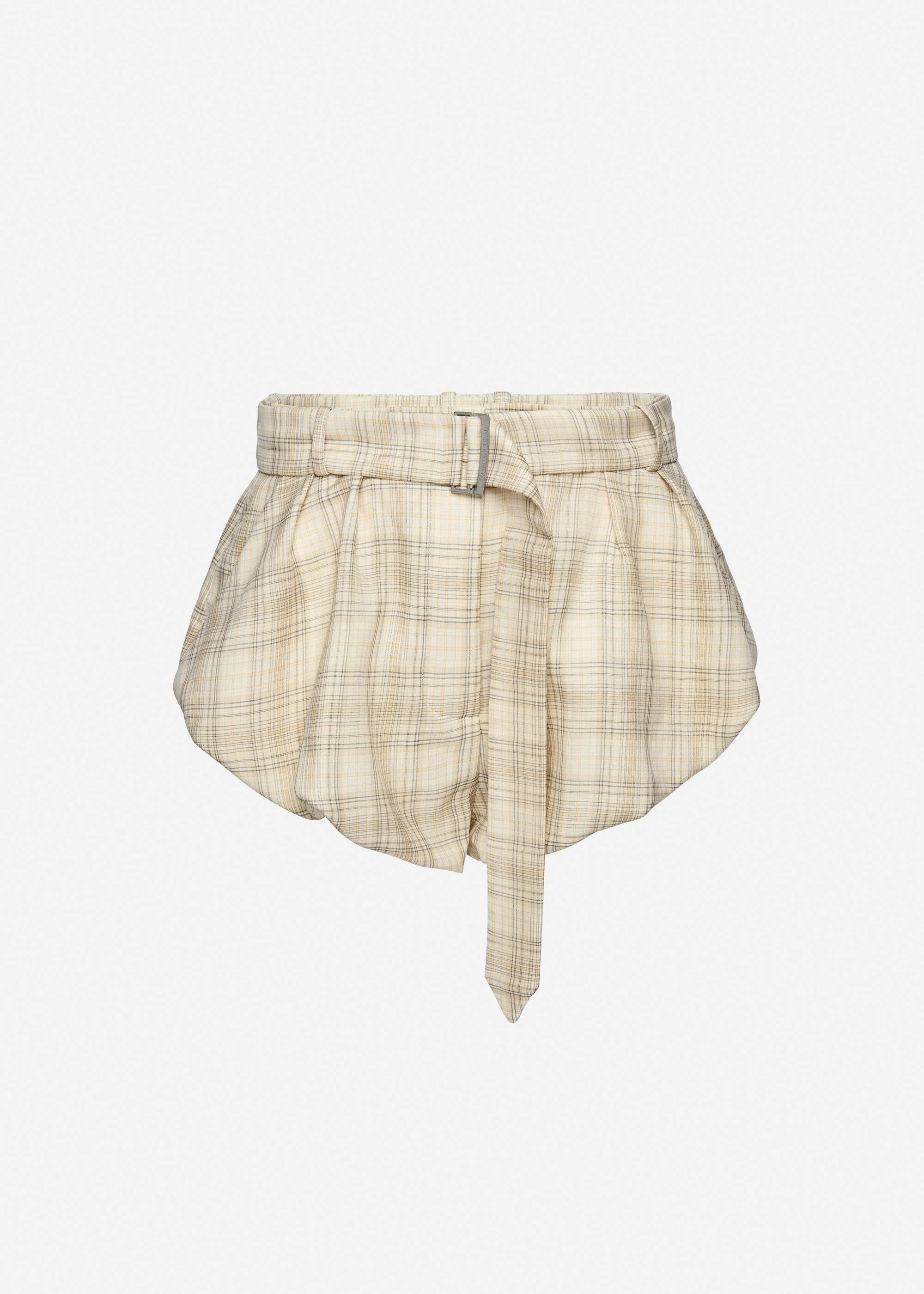Checkered flared cotton shorts in cream - 1
