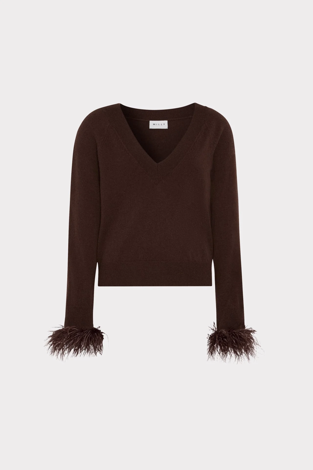 Feather Cuff V-Neck Sweater - 1