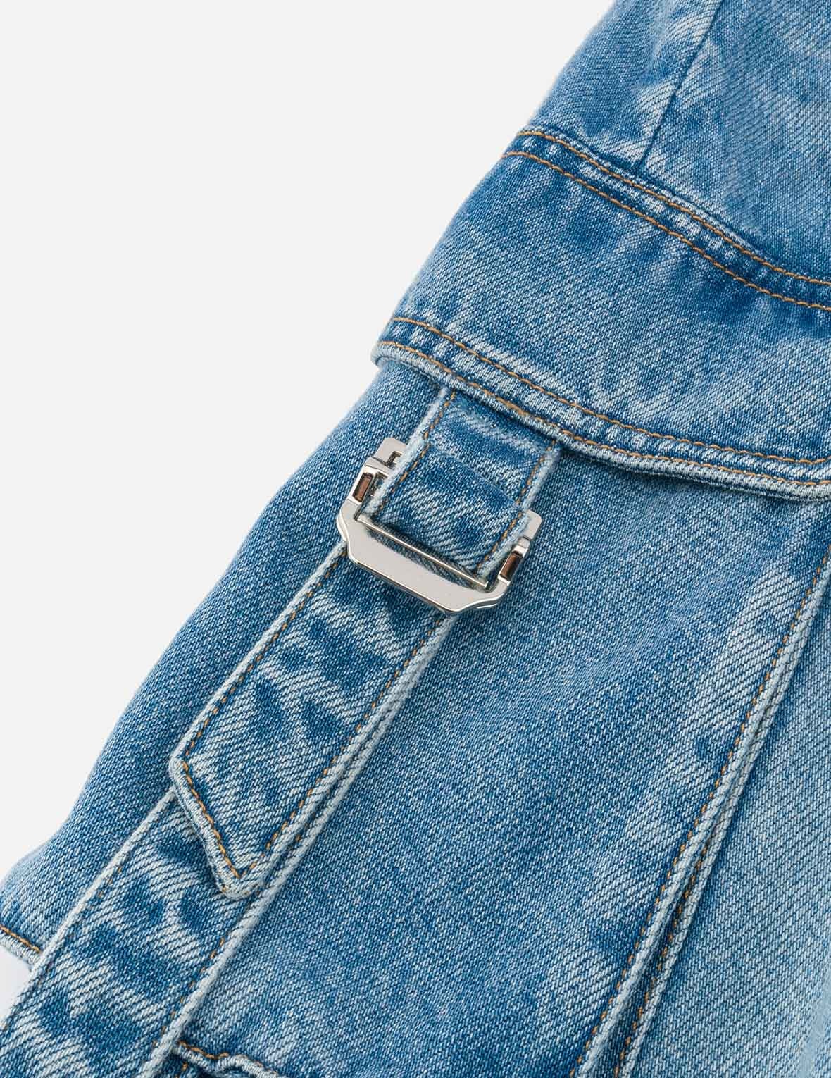 Deconstructed Inserted Seagull Embroidery Fashion Fit Denim Cargo Skirt - 8