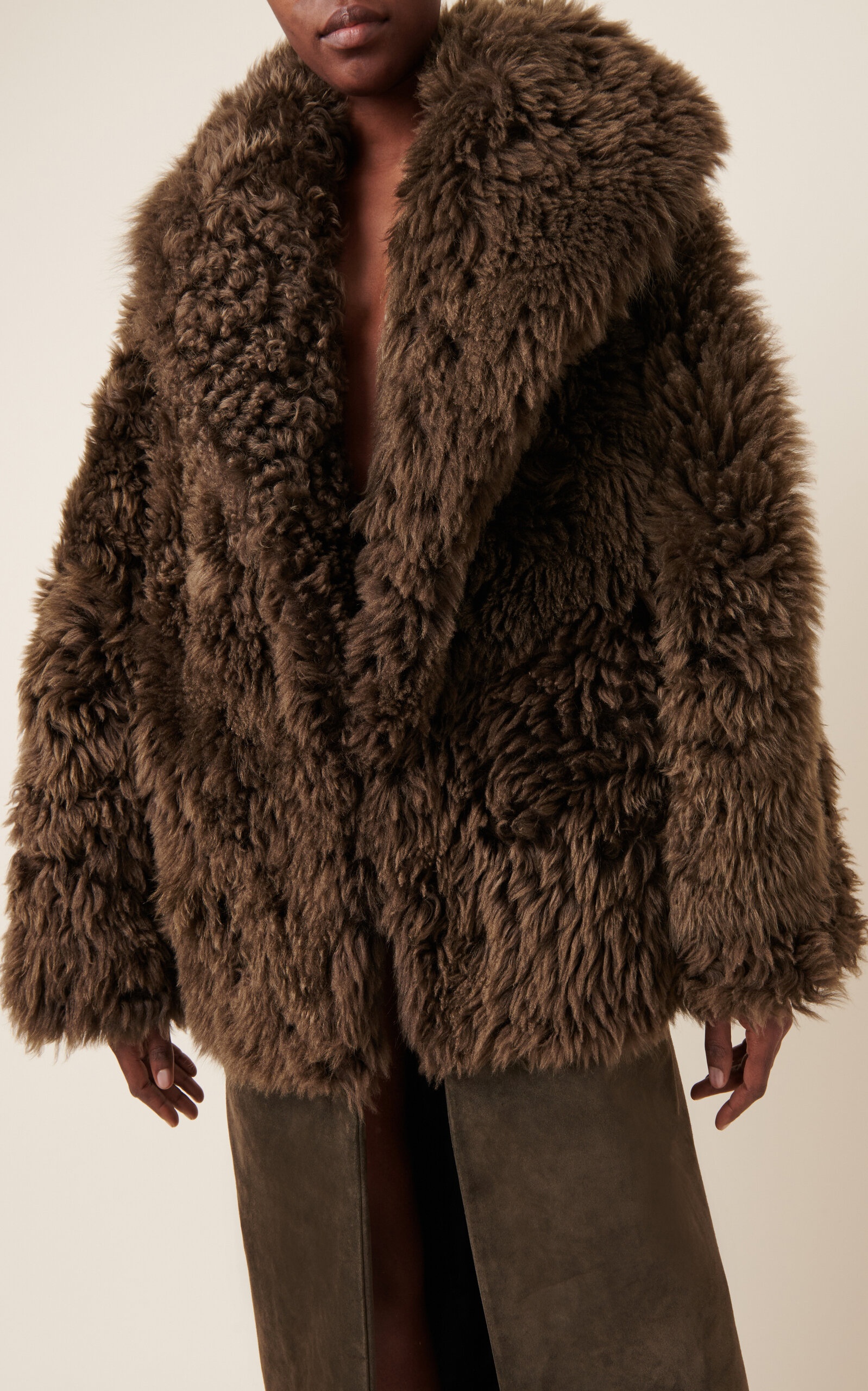 Shearling Suede Coat olive - 3