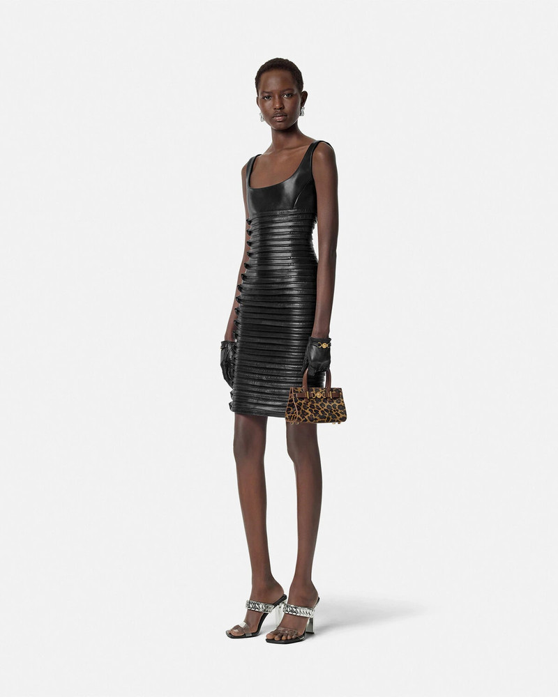 VERSACE Plongé Leather Scoop Fitted Mini Dress outlook