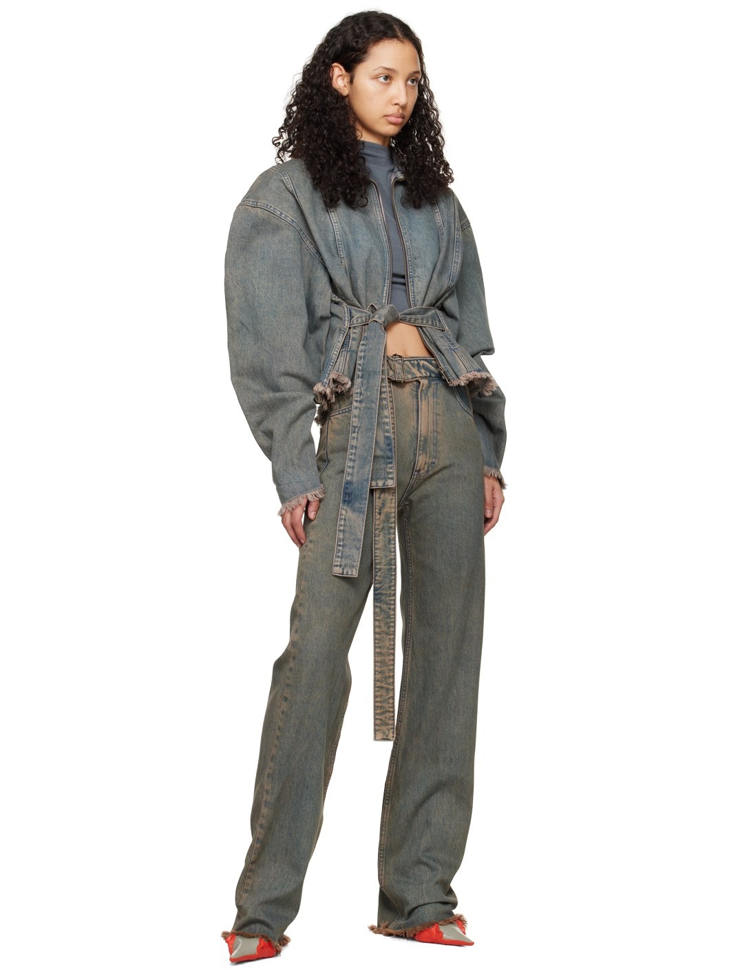 Gray Wrap Belt Jeans - 4
