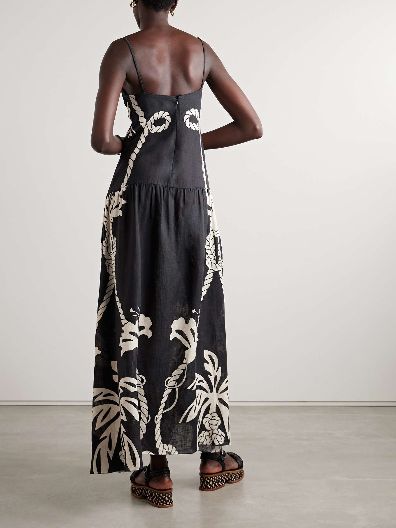 Enlightened Sailor tiered cutout printed linen maxi dress Black - 3
