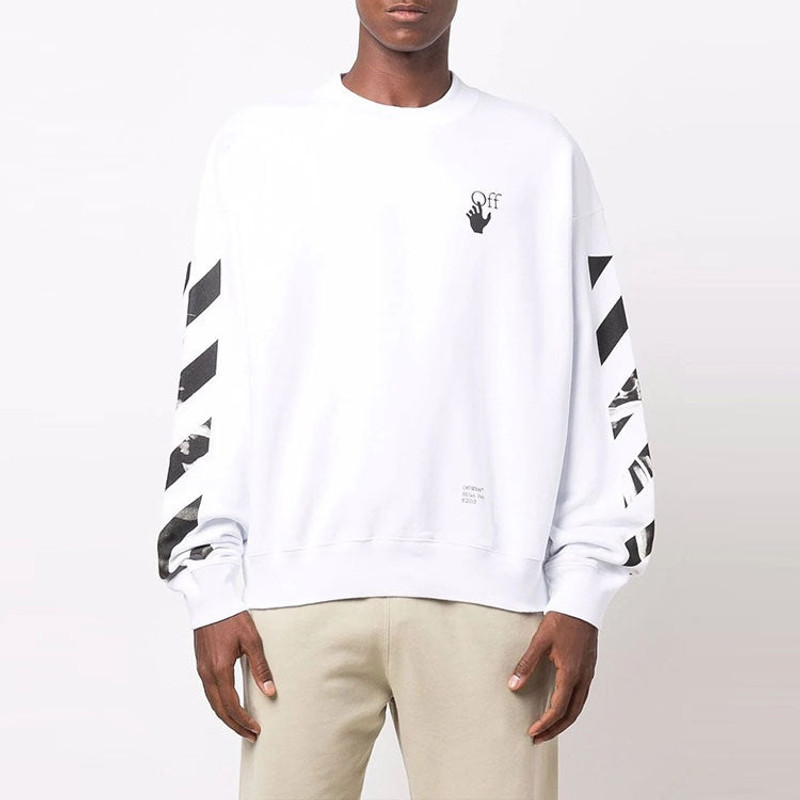 Off-White Men's Off-White FW21 Arrow Logo Printing Pullover Round Neck Loose Fit White OMBA054F21FLE0110110 outlook