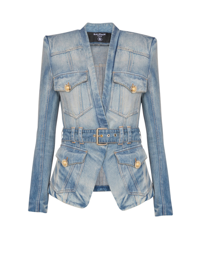 1-button belted denim jacket 1