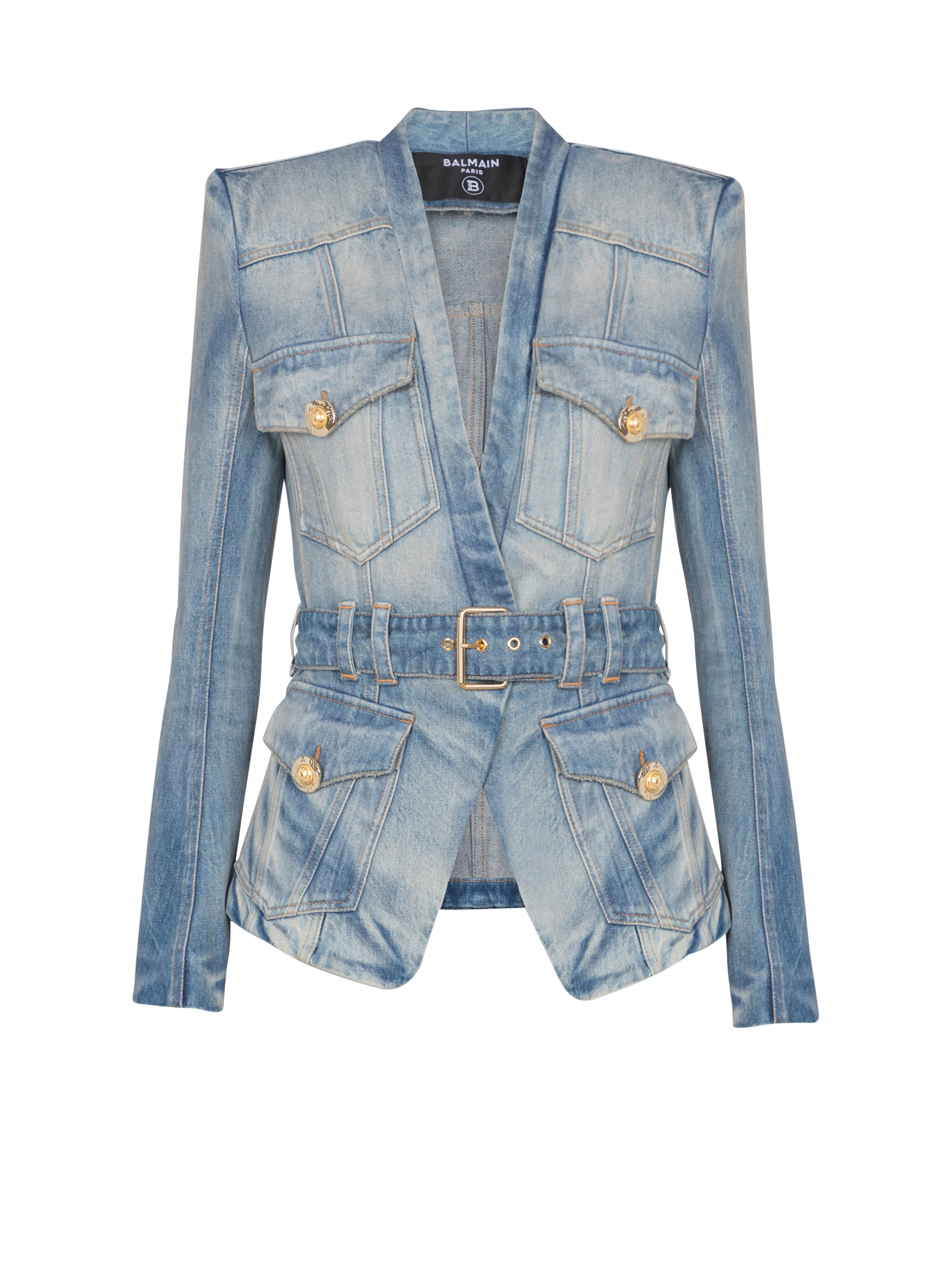 1-button belted denim jacket - 1