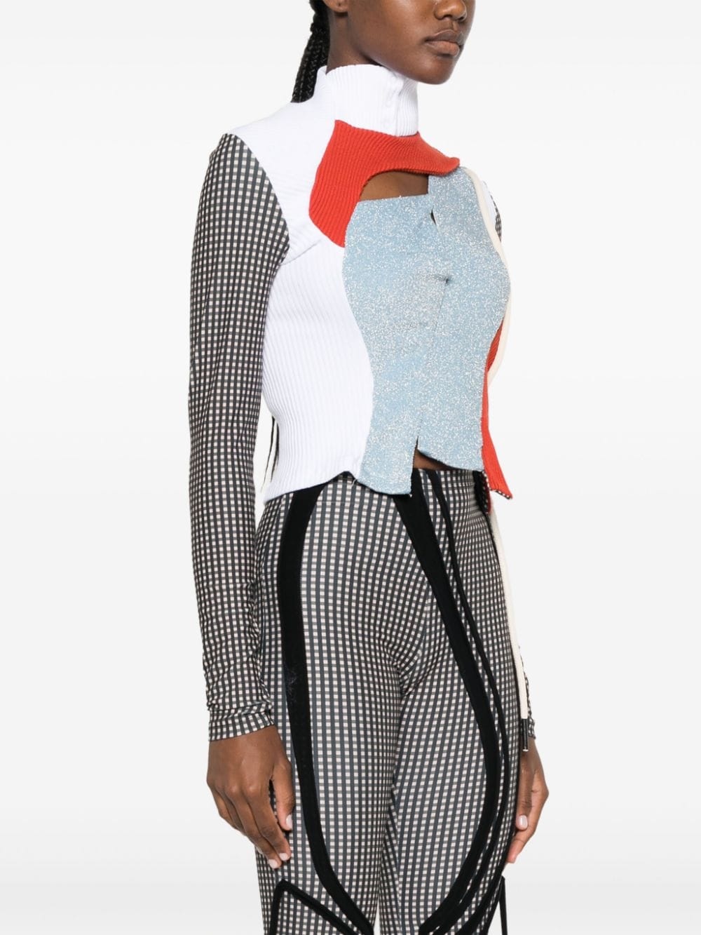 metallic-effect detail panelled top - 3