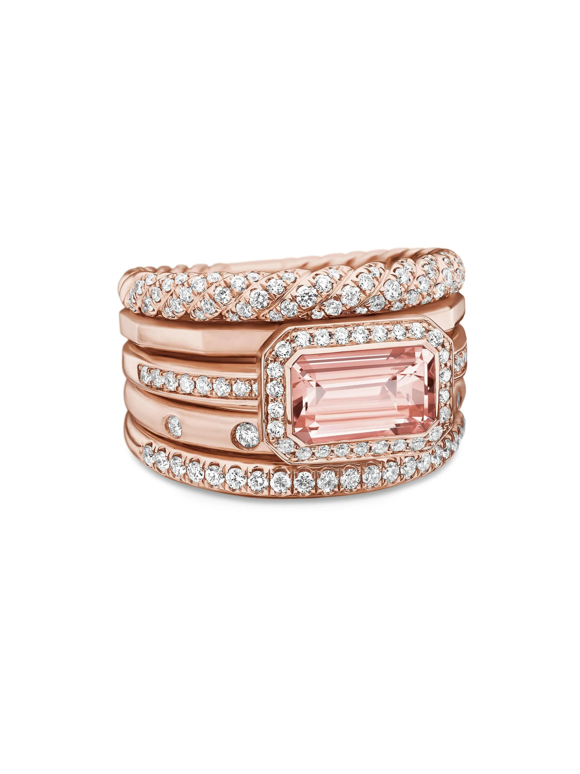 Women's Stax Five Row Ring in 18K Rose Gold - Morganite - 1