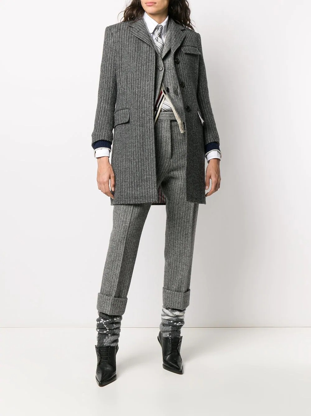 chalk-stripe tweed coat - 2