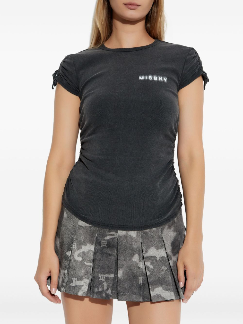 drawstring-sleeve T-shirt - 3