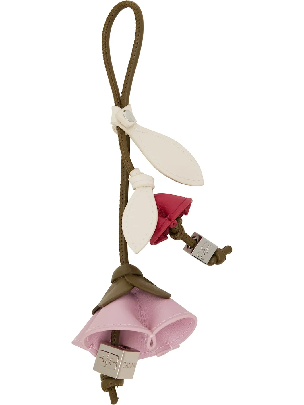Khaki & Pink Flower Bag Charm - 1