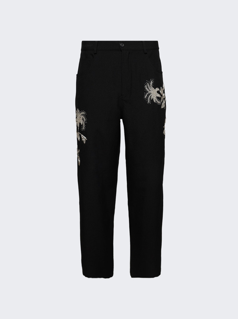Botanic Bead Embroidered Relaxed Pants Black 1