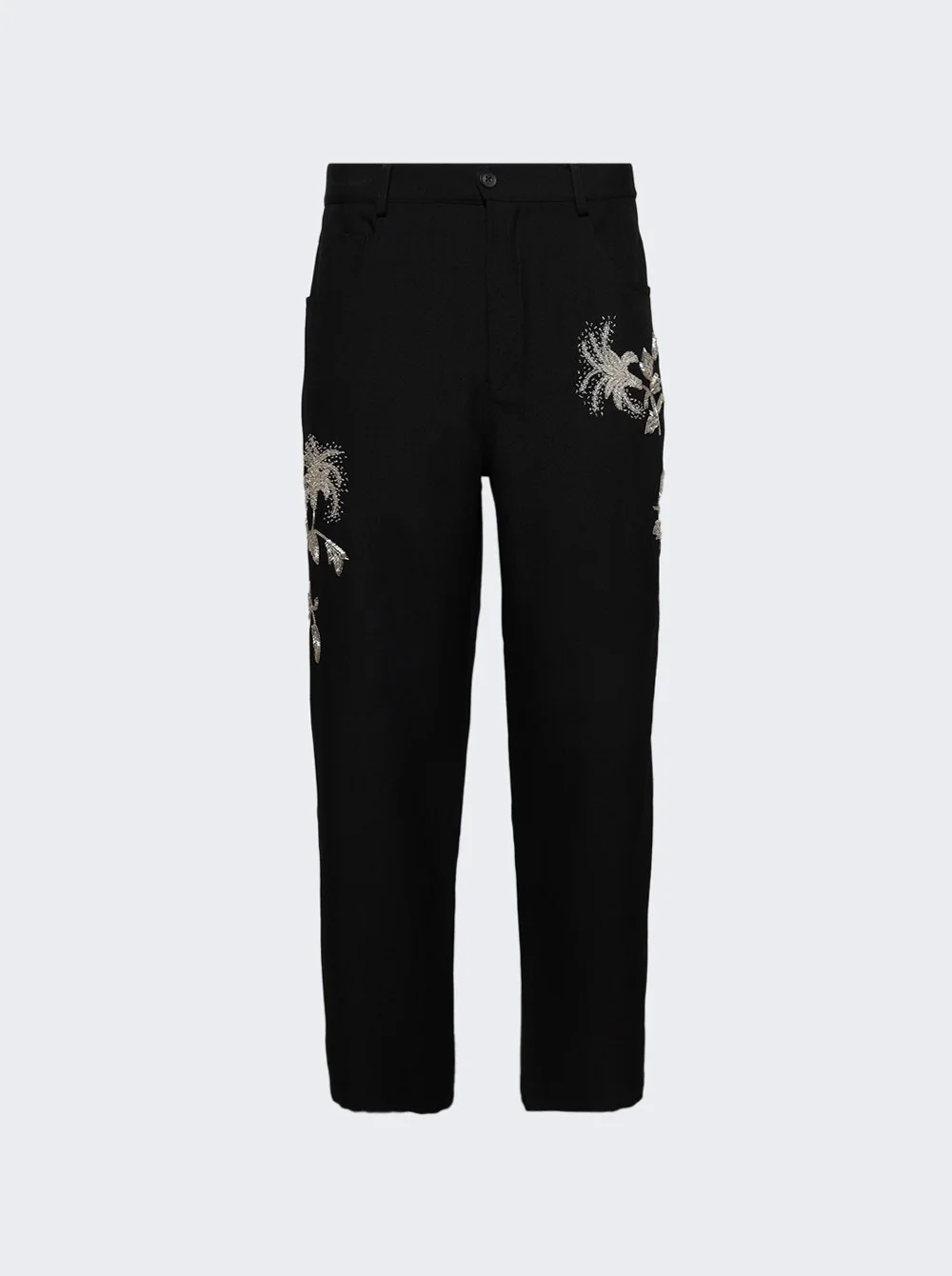 Botanic Bead Embroidered Relaxed Pants Black - 1