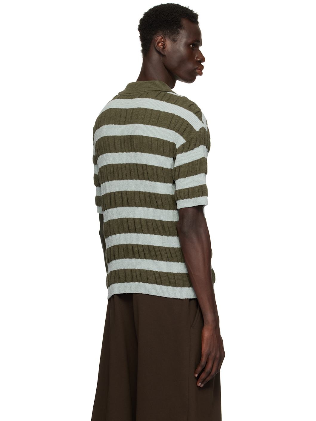 Blue & Khaki Bubble Stripe Polo - 3