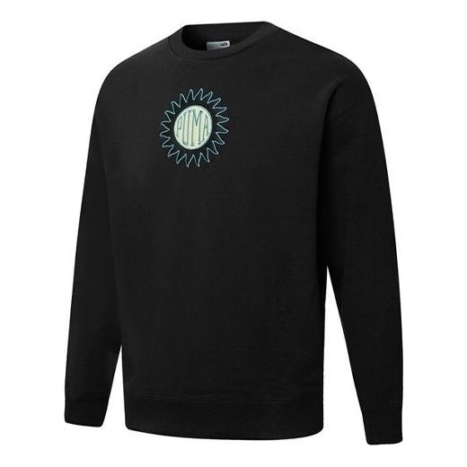 PUMA Downtown Graphic Crew Tr Living Series Logo Embroidered Pattern Knit Round Neck Pullover Black  - 1