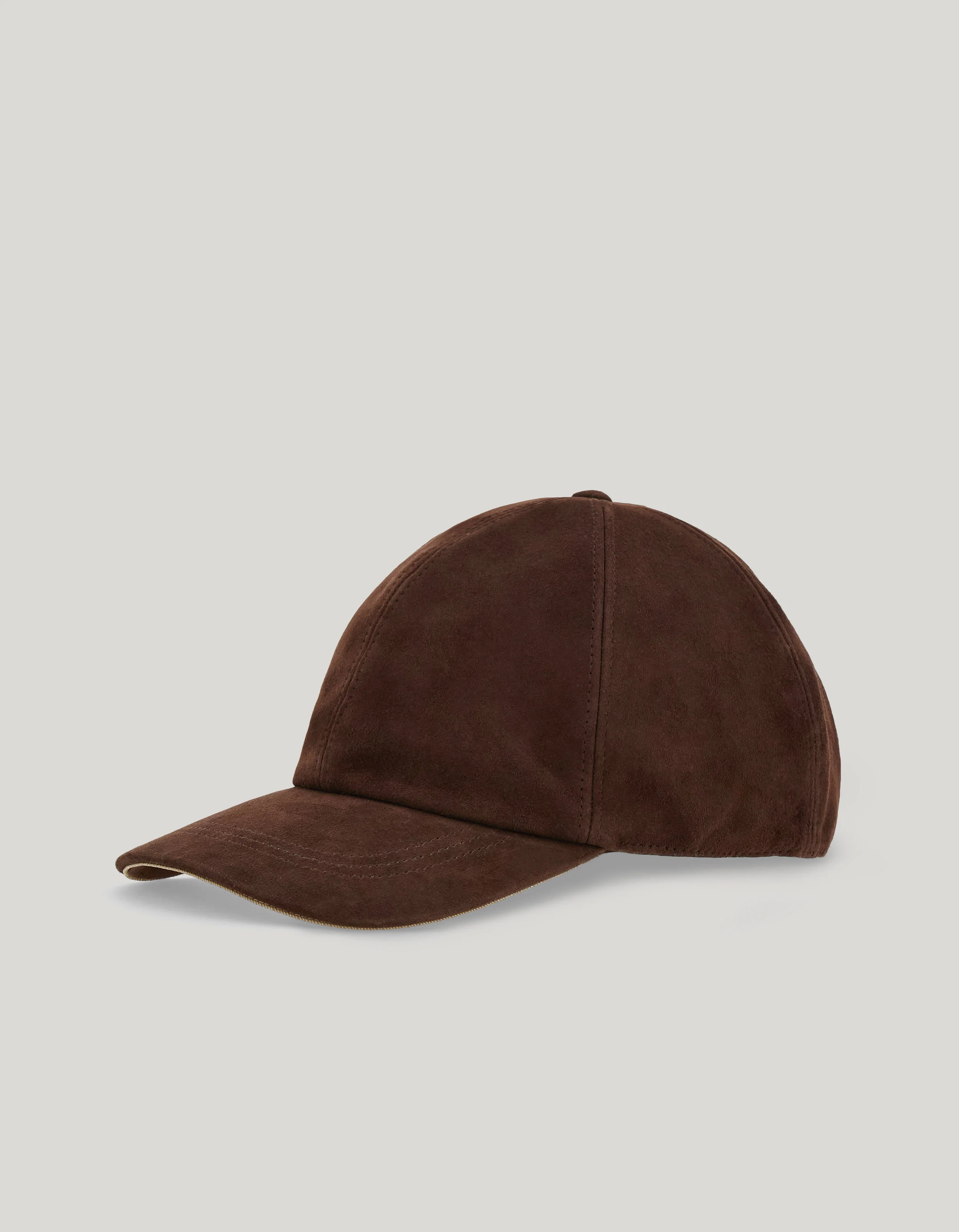 BROWN SUEDE BASEBALL CAP WITH PIPING - 1