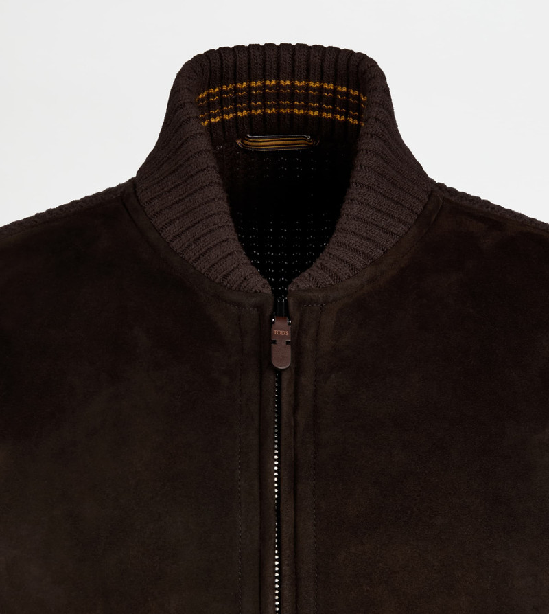 BI-MATERIAL SHORT JACKET - BROWN 3