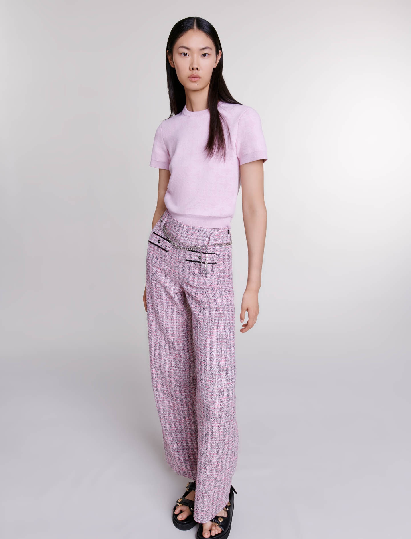 Wide-leg tweed trousers - 6